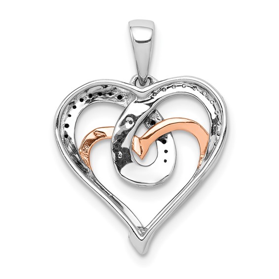 14k White and Rose Gold with Black Rhodium White and Black Diamond Hearts Pendant
