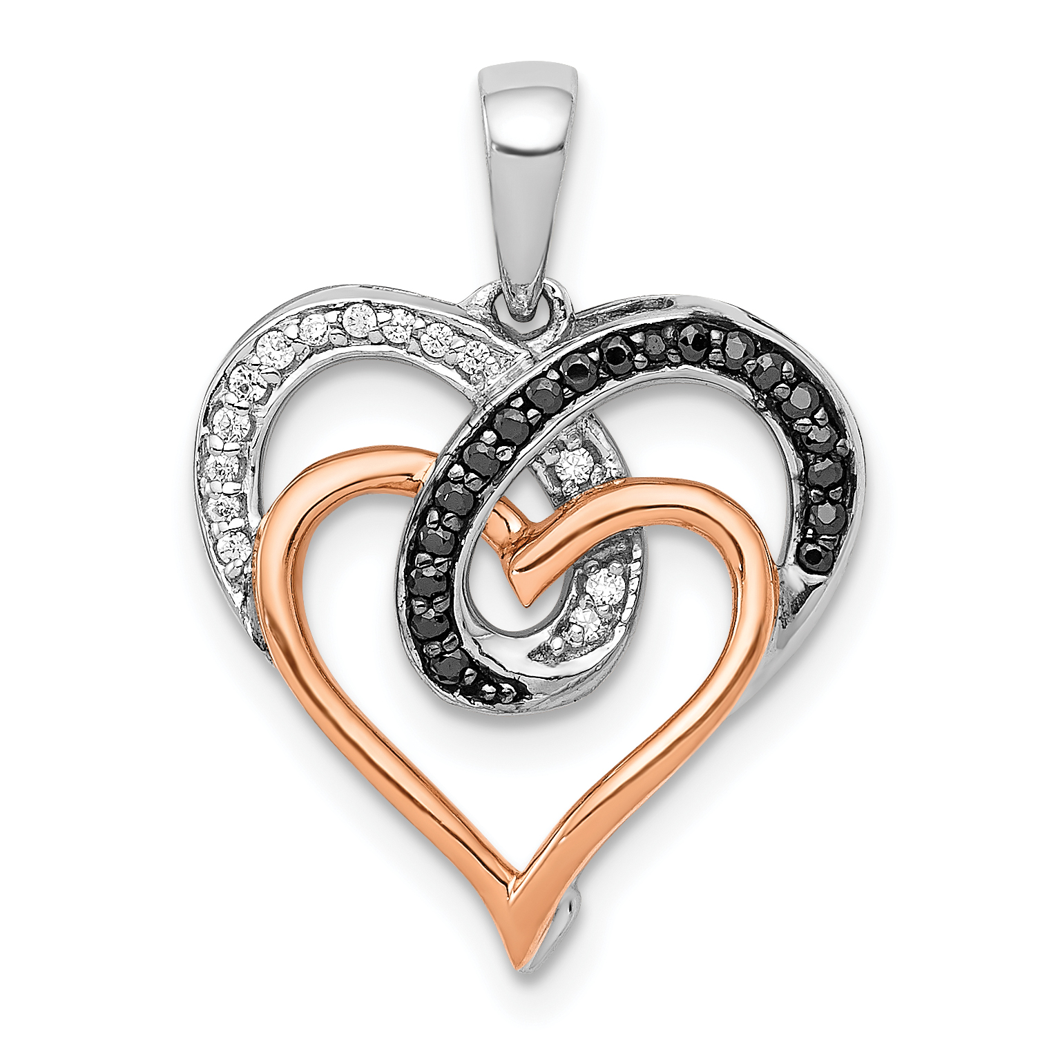 14k White and Rose Gold White and Black Diamond Hearts Pendant (PM4900-010-WRA)