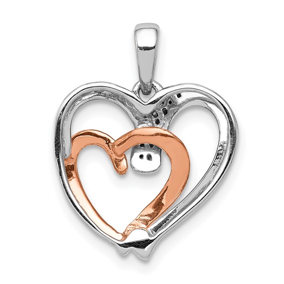 14k White and Rose Gold 1/20 carat Diamond Double Heart Pendant