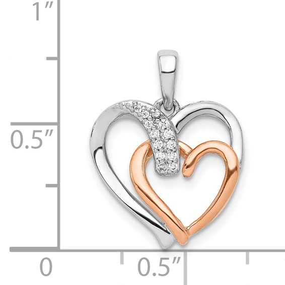 14k White and Rose Gold 1/20 carat Diamond Double Heart Pendant