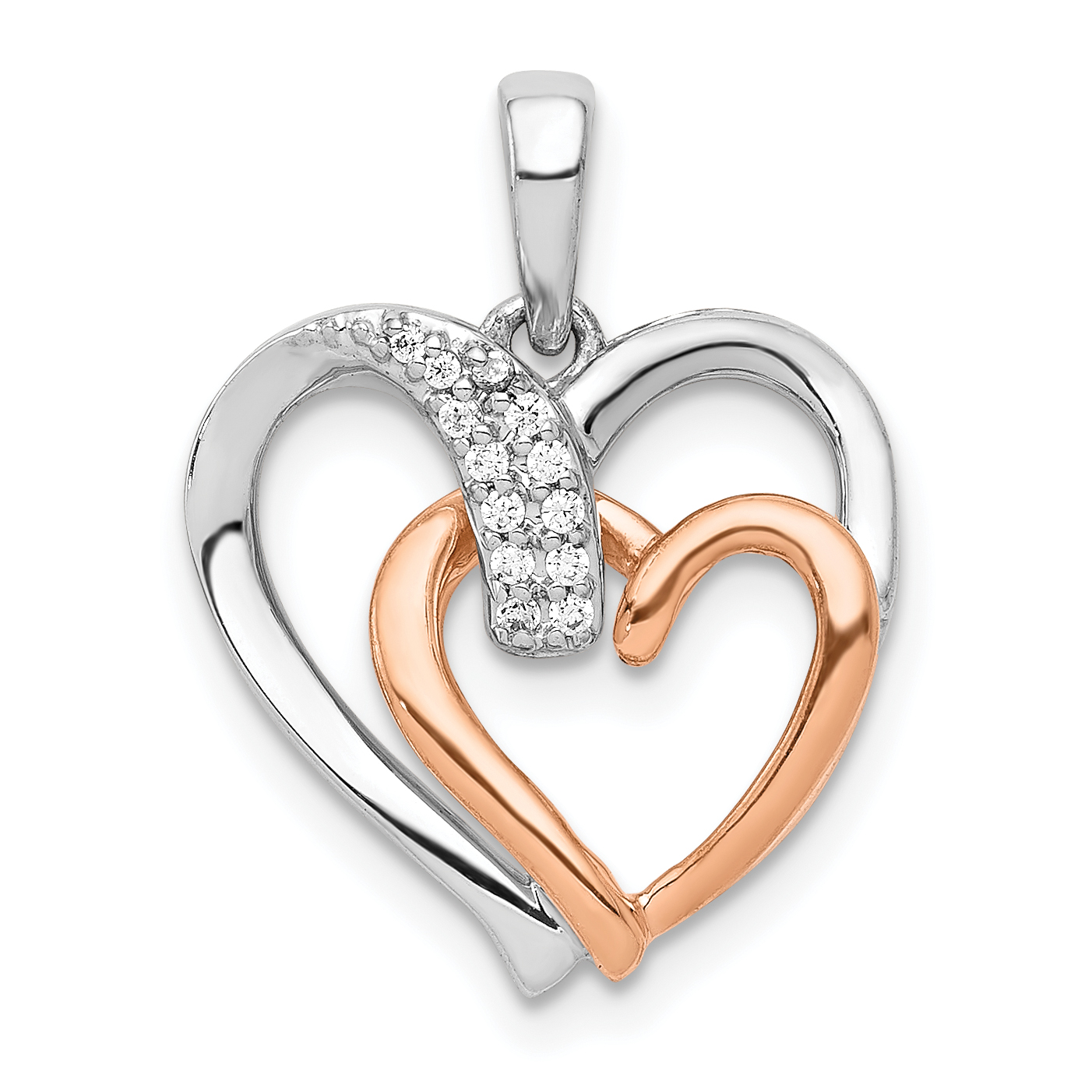 14k White and Rose Gold 1/20ct. Diamond Double Heart Pendant (PM4901-005-WRA)