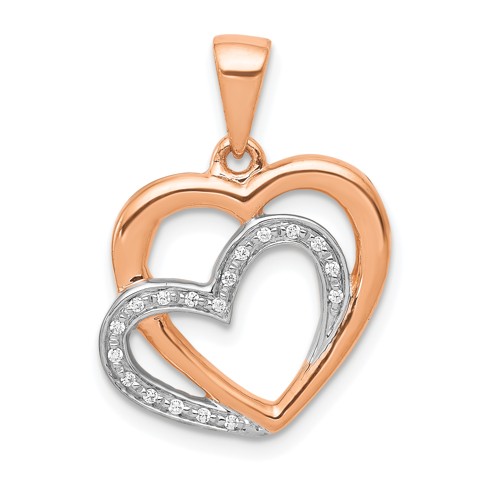 14k Rose Gold w/ Rhodium Diamond Entwined Hearts Pendant (PM4902-005-RA)
