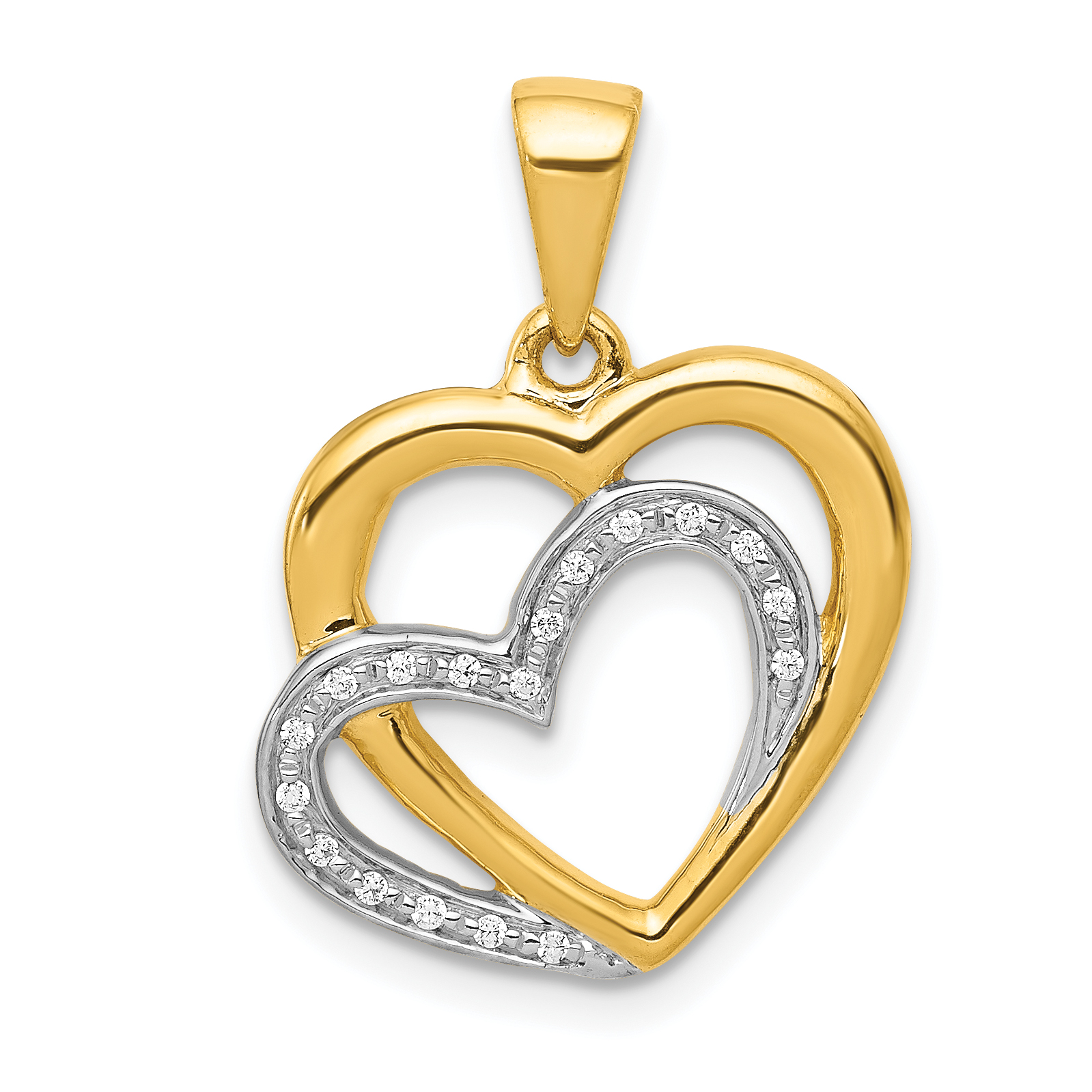 14k Yellow Gold w/Rhodium Diamond Entwined Hearts Pendant (PM4902-005-YA)