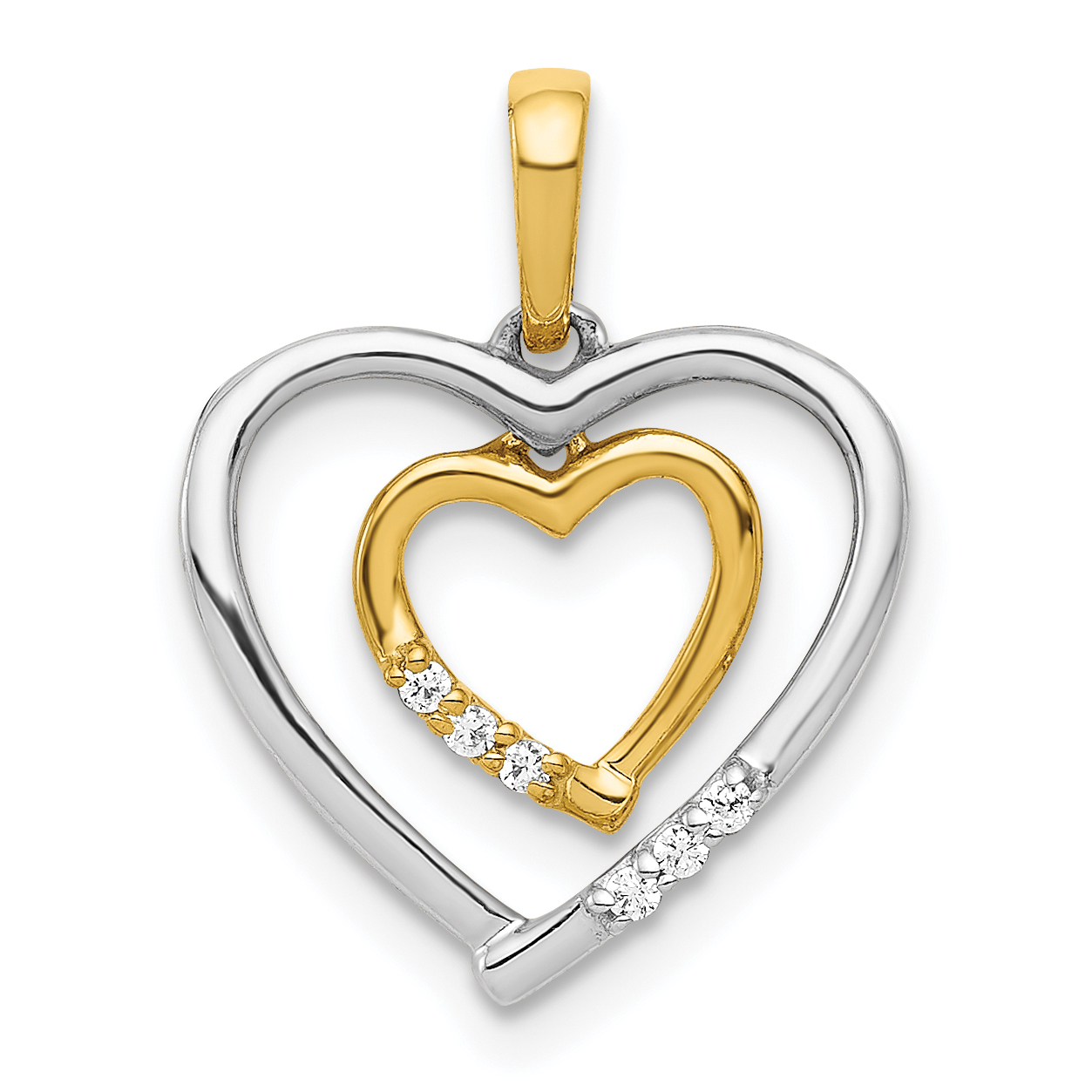 10Kt White w/ Yellow Gold Heart Charm Diamond Heart Pendant (PM4903-003-1WYA)