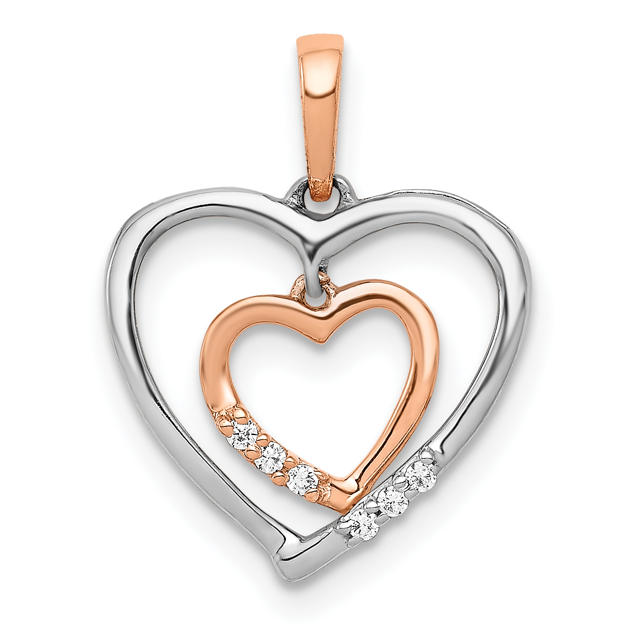 14kt White w/ Rose Gold Heart Charm Diamond Heart Pendant (PM4903-003-WRA)