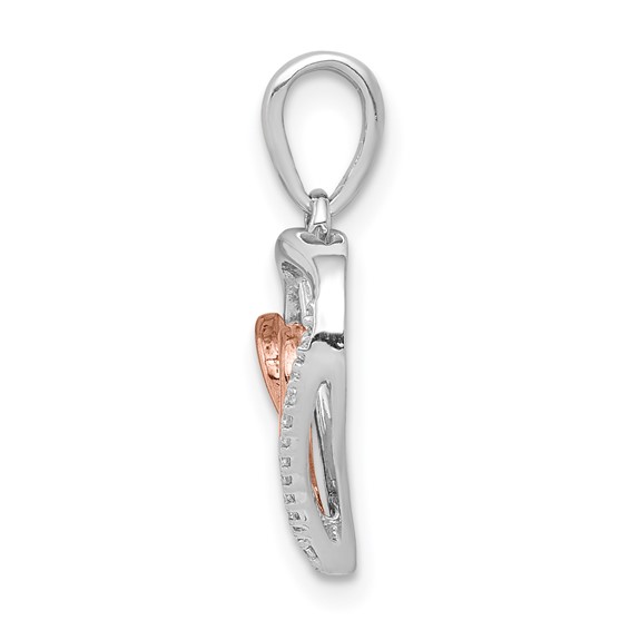 14k White and Rose Gold 1/20 carat Diamond Double Hearts Pendant