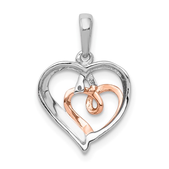14k White and Rose Gold 1/20 carat Diamond Double Hearts Pendant
