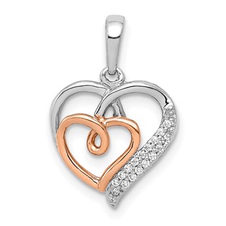 14k White and Rose Gold 1/20 carat Diamond Double Hearts Pendant