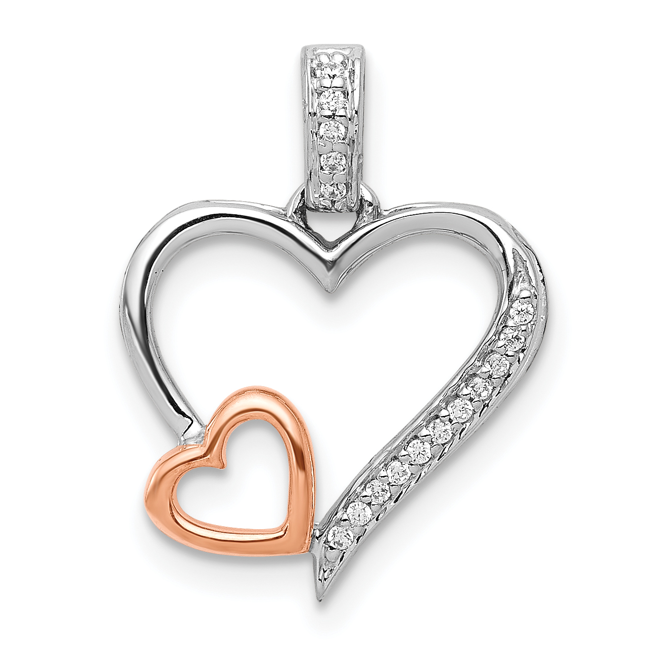 14k White and Rose Gold 1/20ct. Diamond Double Hearts Pendant (PM4905-005-WRA)