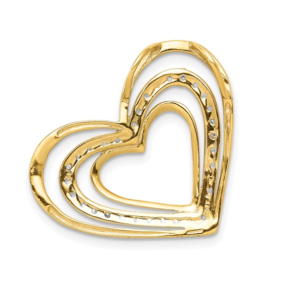 14k and White Rhodium .01 carat Diamond Triple Heart Chain Slide