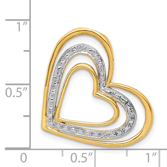 14k and White Rhodium .01 carat Diamond Triple Heart Chain Slide