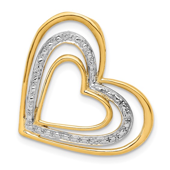 14k and White Rhodium .01 carat Diamond Triple Heart Chain Slide