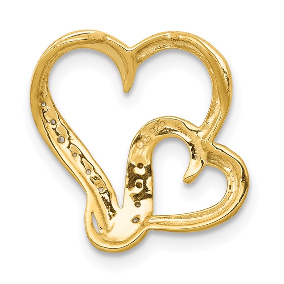 14k .03 carat Diamond Double Heart Chain Slide