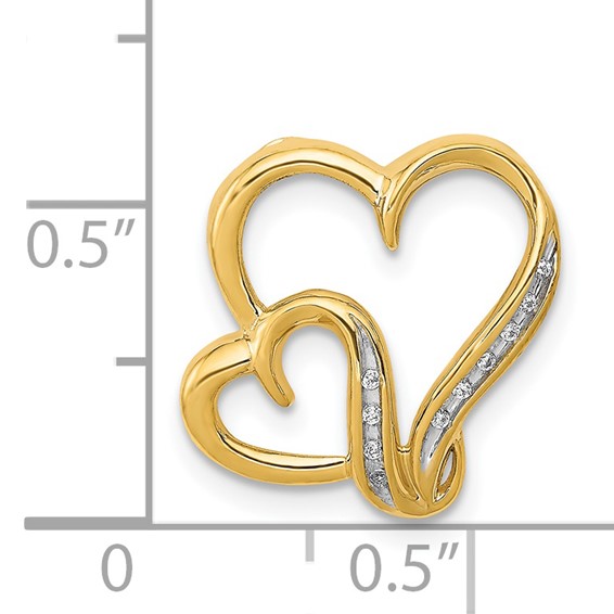 14k .03 carat Diamond Double Heart Chain Slide