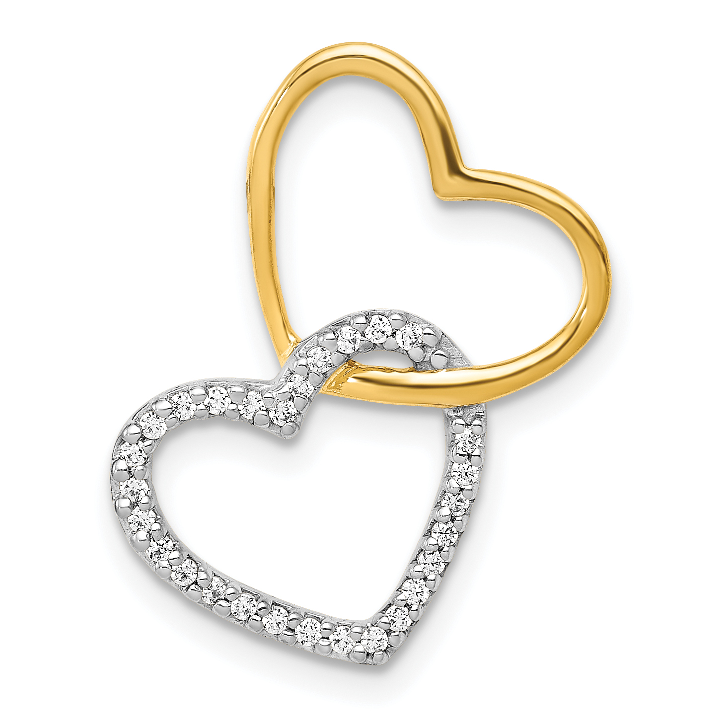 14k Two-Tone 1/10ct. Diamond Double Heart Chain Slide (PM4914-010-YWA)