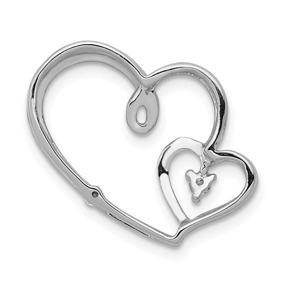 14k White Gold 1/20 carat Diamond Double Hearts Chain Slide