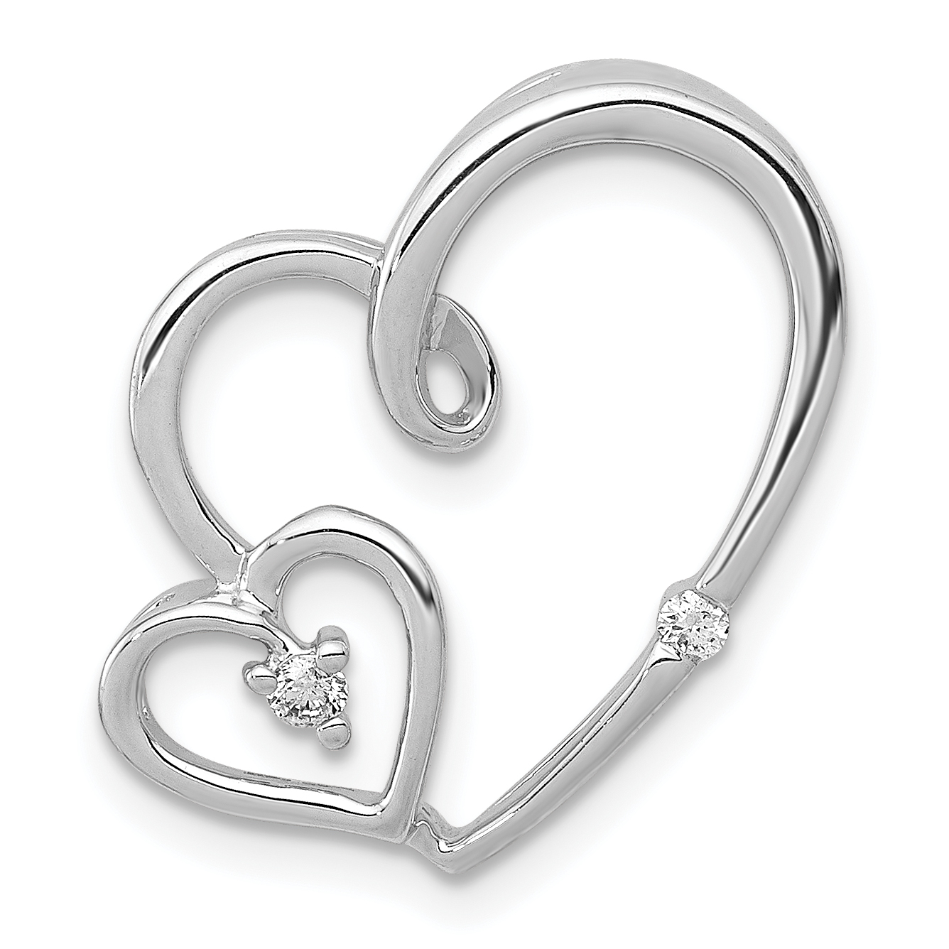 14k White Gold 1/20ct. Diamond Double Hearts Chain Slide (PM4916-004-WA)