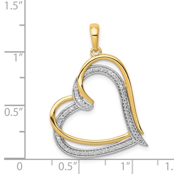 14k and White Rhodium 1/6 carat Diamond Double Heart Pendant