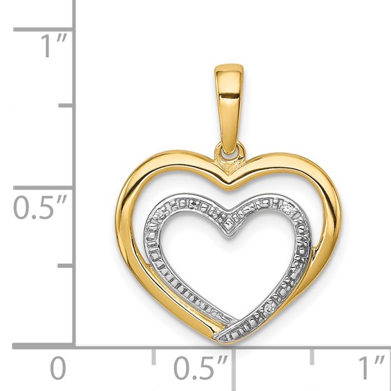 14k and White Rhodium .01 carat Diamond Double Heart Pendant