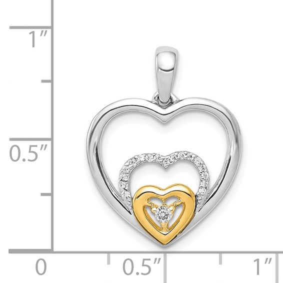 14k Two-Tone 1/15 carat Diamond Triple Heart Pendant