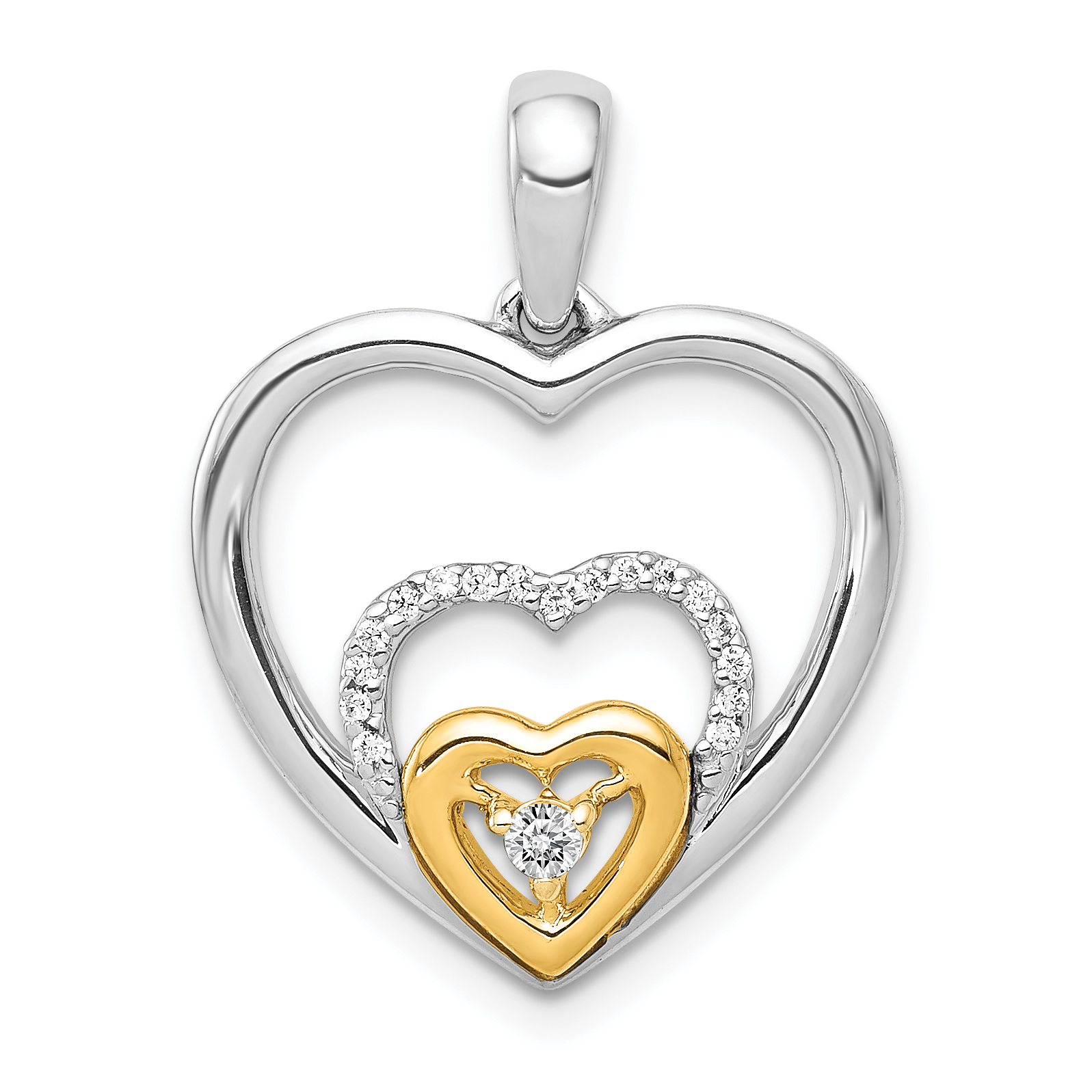 14k Two-Tone 1/15ct. Diamond Triple Heart Pendant (PM4929-008-WYA)