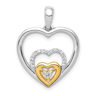 14k Two-Tone 1/15 carat Diamond Triple Heart Pendant
