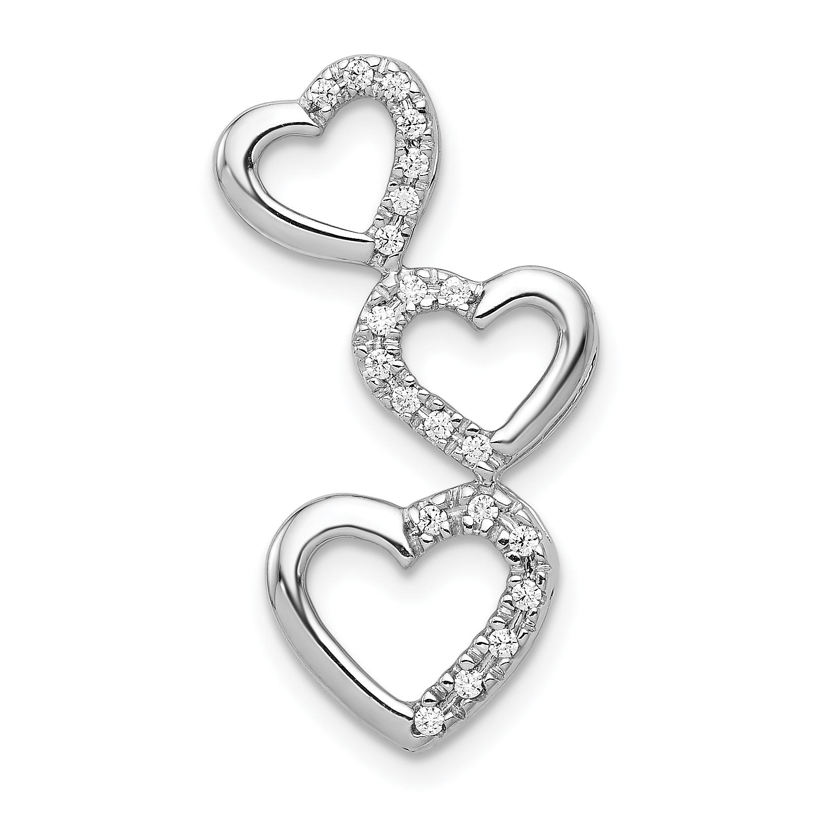 14k White Gold 1/10ct. Diamond Triple Heart Chain Slide (PM4931-010-WA)