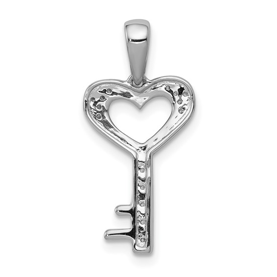 14k White Gold 1/20 carat Diamond Heart Key Pendant
