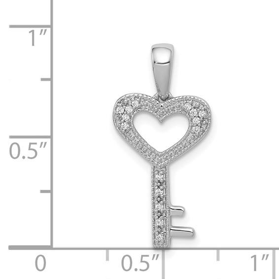 14k White Gold 1/20 carat Diamond Heart Key Pendant