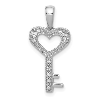 14k White Gold 1/20 carat Diamond Heart Key Pendant