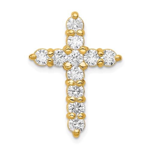 14K Yellow Gold 1.25 Carat Lab Grown Diamond VS SI+ G+ Complete Cross Chain Slide Pendant