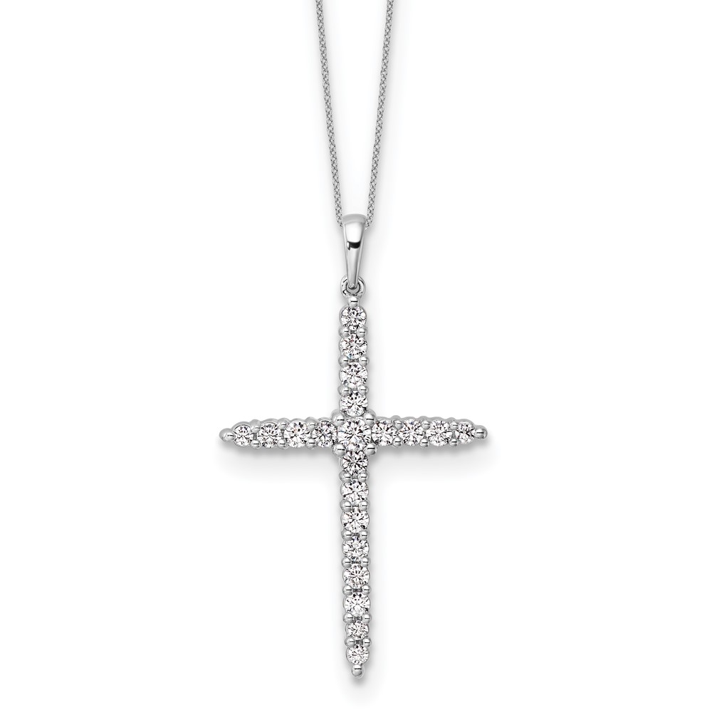 14K White Gold 1 Carat Lab Grown Diamond VS SI+ G+ Complete Cross Pendant Necklace, 18"