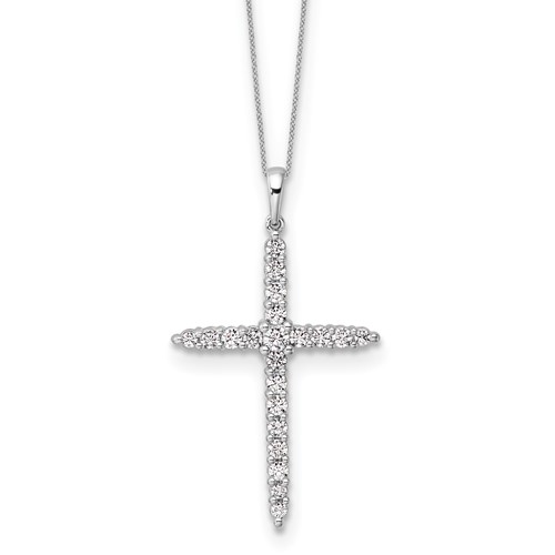 14K White Gold 1 Carat Lab Grown Diamond VS SI+ G+ Complete Cross Pendant Necklace, 18"