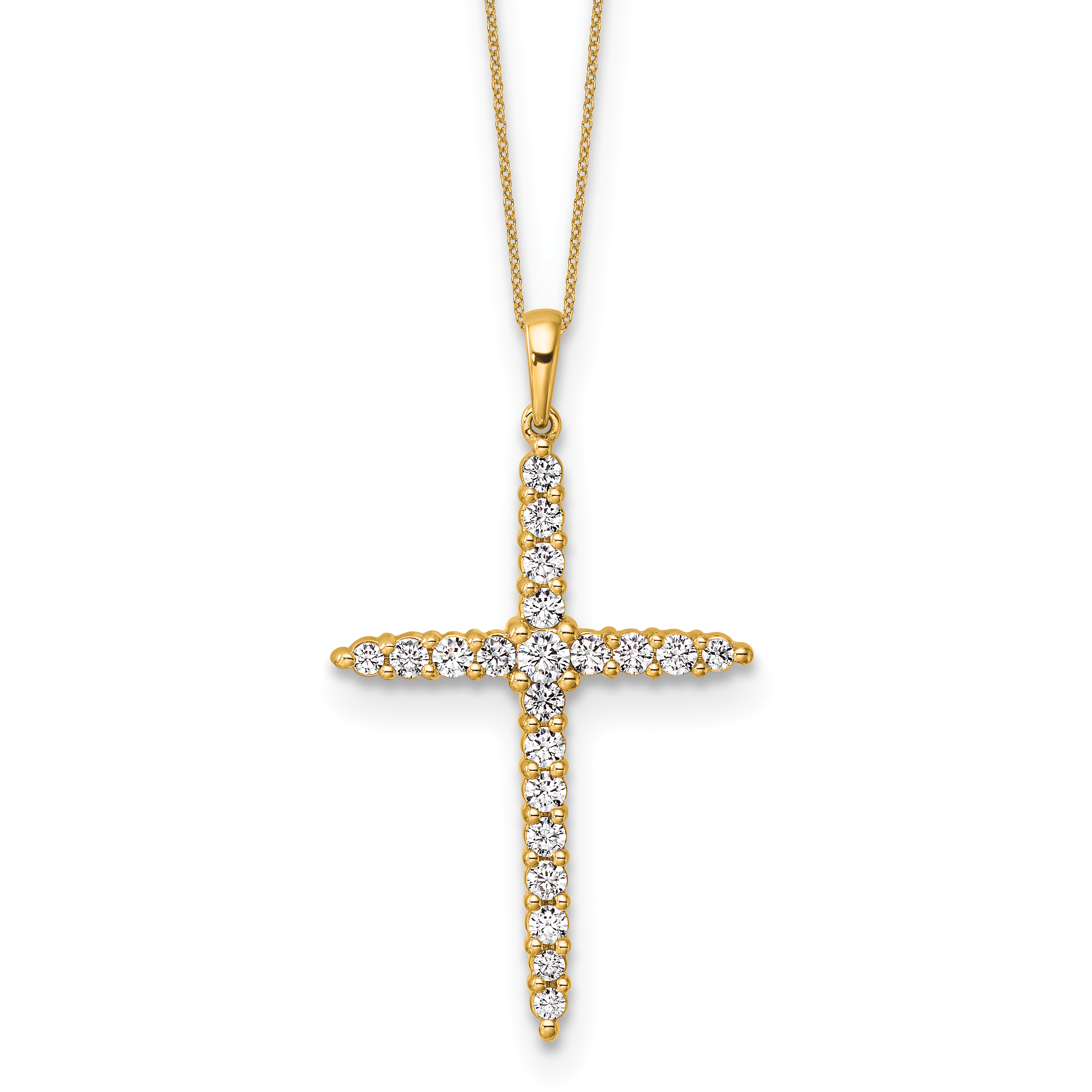14k 1 carat Lab Grown Diamond VS/SI+ G+ Complete 18 inch Cross Pendant Necklace (PM4960-100-YLG-18)