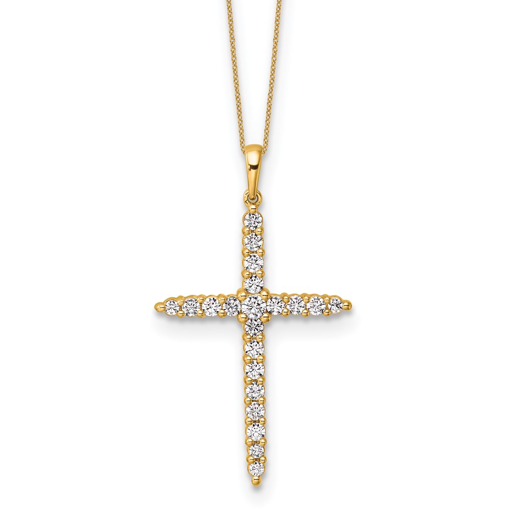 14K Yellow Gold 1 Carat Lab Grown Diamond VS SI+ G+ Complete Cross Pendant Necklace, 18"