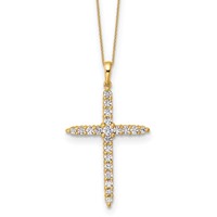 14K Yellow Gold 1 Carat Lab Grown Diamond VS SI+ G+ Complete Cross Pendant Necklace, 18" view 1