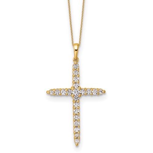 14K Yellow Gold 1 Carat Lab Grown Diamond VS SI+ G+ Complete Cross Pendant Necklace, 18"