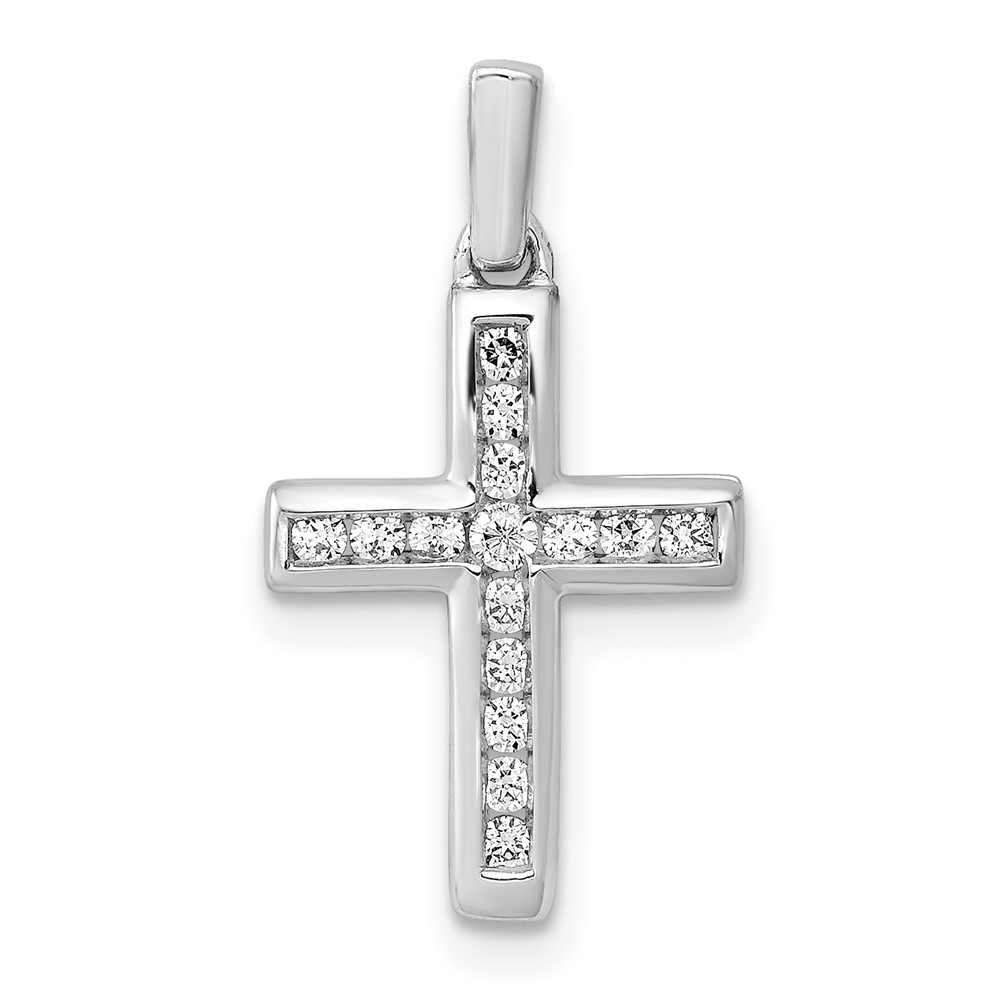 14k White Gold 1/6 carat Lab Grown Diamond VS/SI+ G+ Complete Latin Cross Pendant (PM4965-016-WLG)