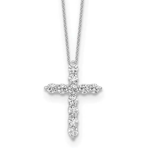 10K White Gold 0.75 Carat Lab Grown Diamond VS SI+ G+ Complete Cross Pendant Necklace, 18"