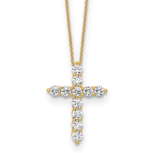 10K Yellow Gold 0.75 Carat Lab Grown Diamond VS SI+ G+ Complete Cross Pendant Necklace, 18"