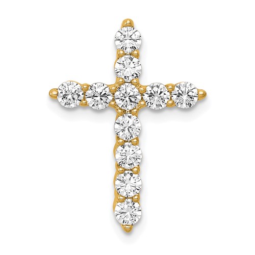 14K Yellow Gold 0.75 Carat Lab Grown Diamond VS SI+ G+ Complete Cross Chain Slide Pendant