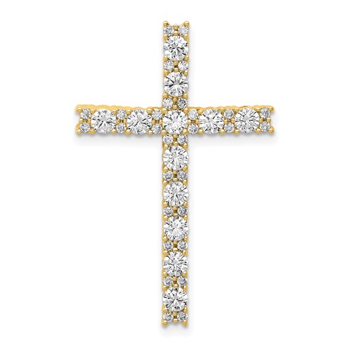 10K Yellow Gold 1 Carat Lab Grown Diamond VS SI+ G+ Complete Cross Chain Slide Pendant