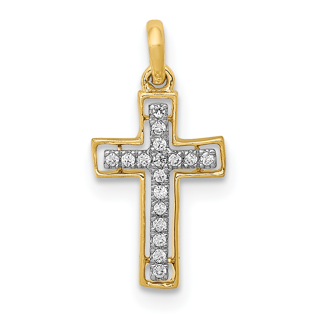 14k and Rhodium 1/20ct. Diamond Cross Pendant (PM4981-005-YA)