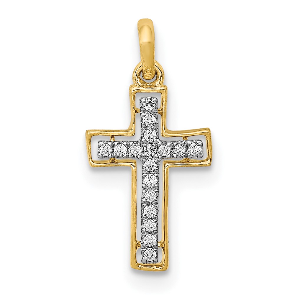 14k and Rhodium 1/20ct. Diamond Cross Pendant (PM4981-005-YA)