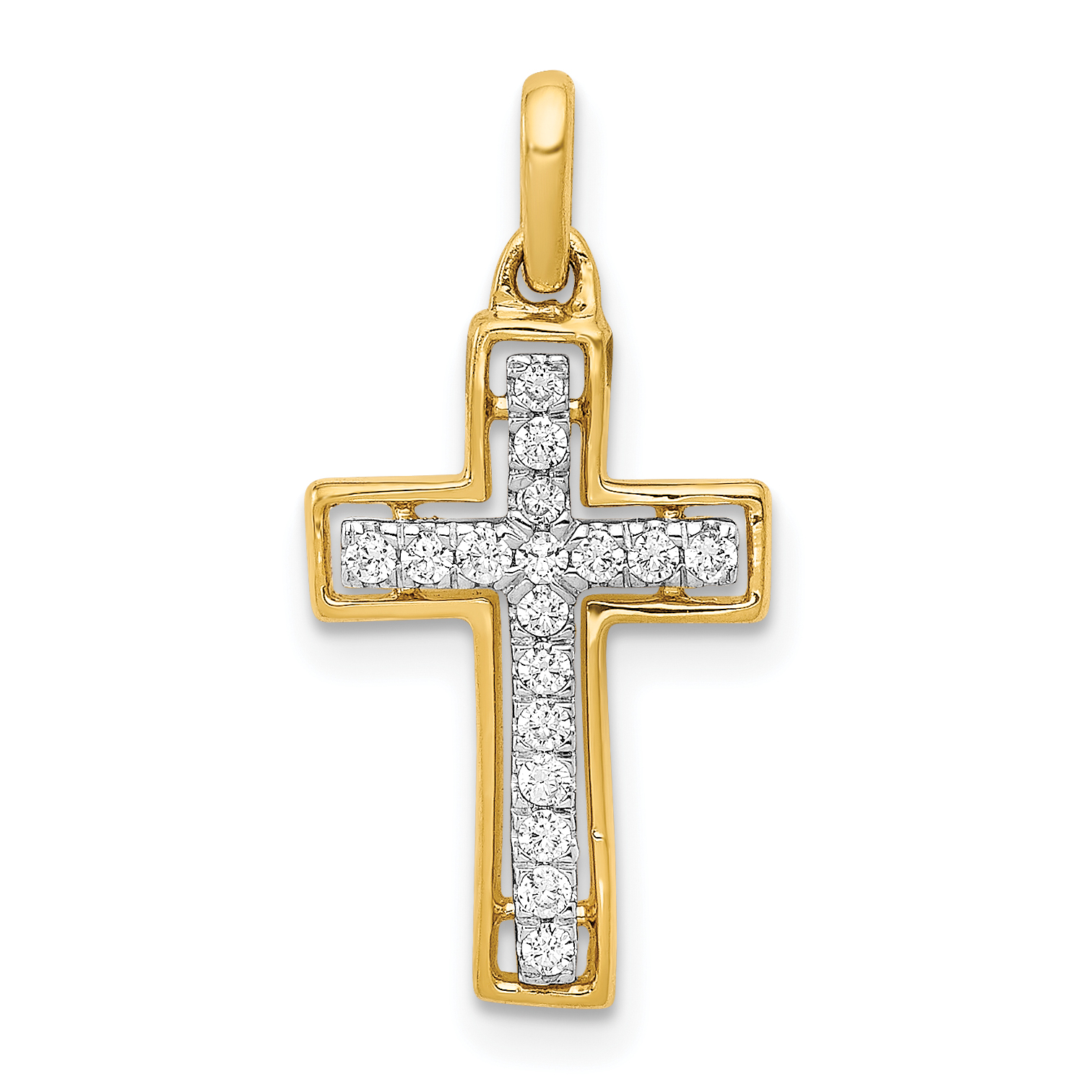 14k and Rhodium 1/8ct. Diamond Cross Pendant (PM4981-013-YA)