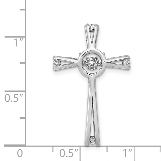 14k White Gold 1/15 carat Vibrant Moving Diamond Cross Chain Slide