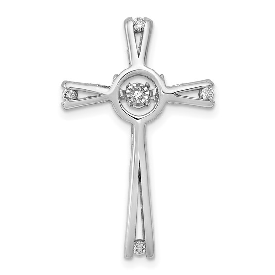 14k White Gold 1/15 carat Vibrant Moving Diamond Cross Chain Slide