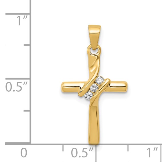14k 3-Stone 1/20 carat AA Diamond Cross Pendant