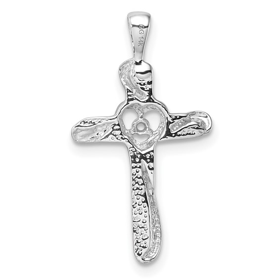 14k White Gold Heart Cross with Heart Pendant Mounting