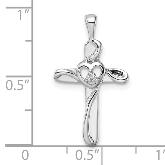 14k White Gold Heart Cross with Heart Pendant Mounting